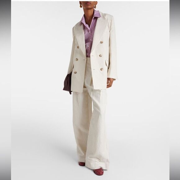 NEW Frame Pinstripe Cotton-Linen Double Breasted Blazer Cream Multi Size 2 - Picture 14 of 14